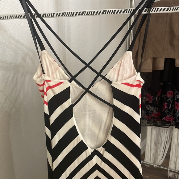 bebe low back multi striped black, white, and red dress with Spaghetti straps - Picture 5 of 8